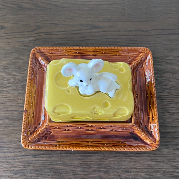 Vintage Mouse On A Cheese Slice Covered Dish Tray Plate with Lid 3D Japan - Picture 5 of 15